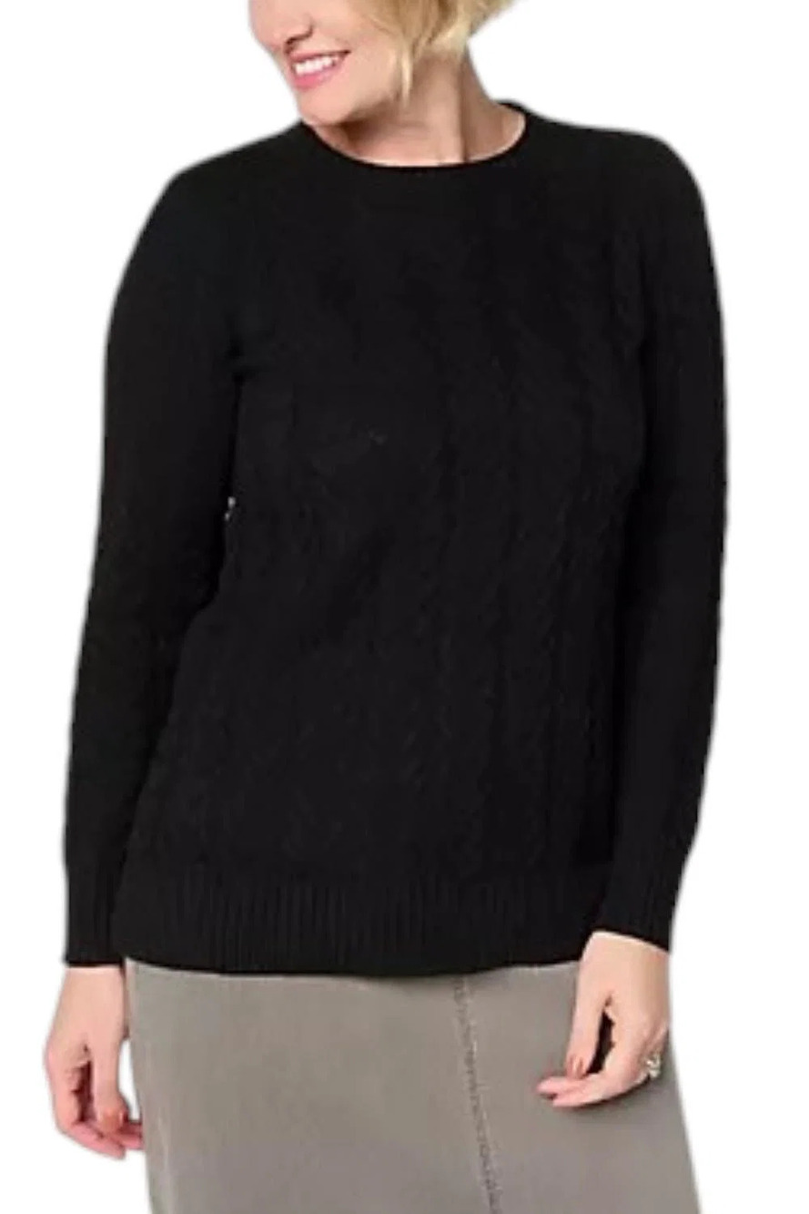 Belle by Kim Gravel Women's Links of Love Cabled Sweater Black - Regular